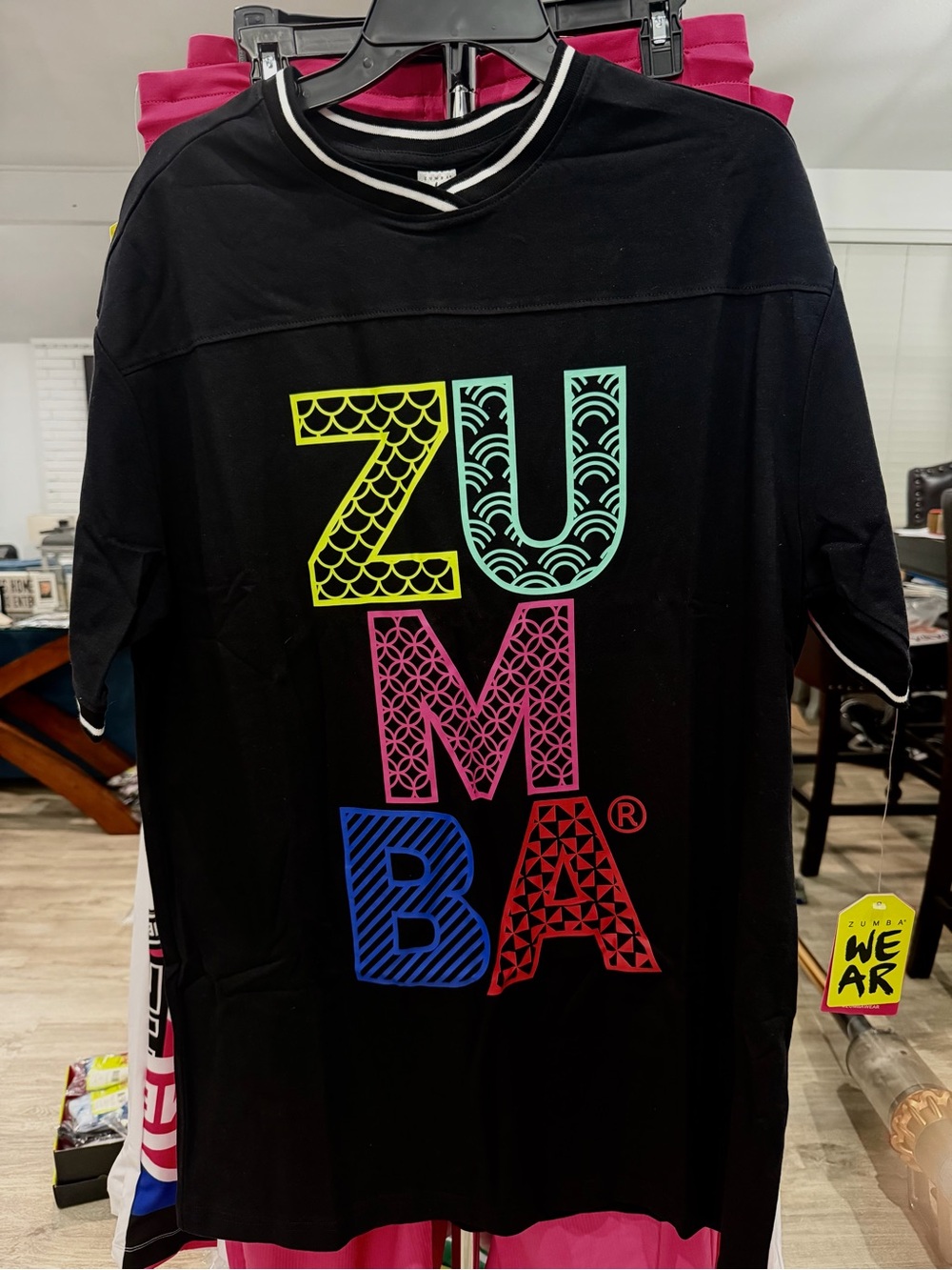 Zumba Black Graphic Logo Tee - Multicolor Lettering Medium Oversized Long